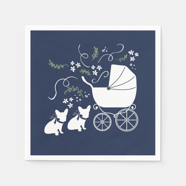 Fransk Bulldog Baby Shower Napkins Design 2 hundar Pappersservett (Framsidan)