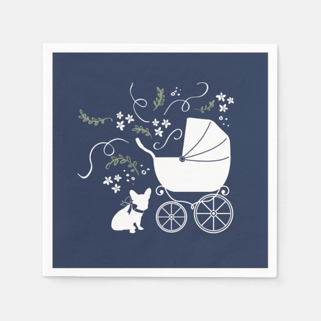 Fransk Bulldog Baby Shower Napkins Design 2 Pappersservett (Framsidan)