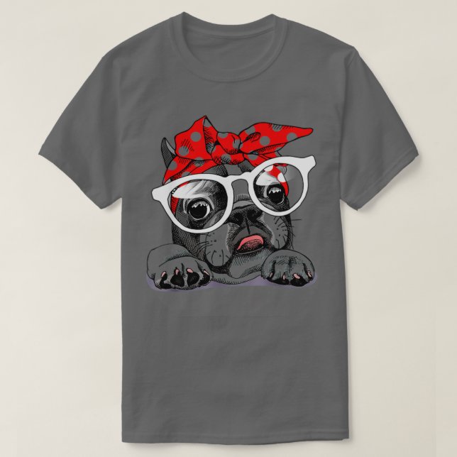 Fransk Bulldog Bandana Wearing Glass T Shirt (Design framsida)