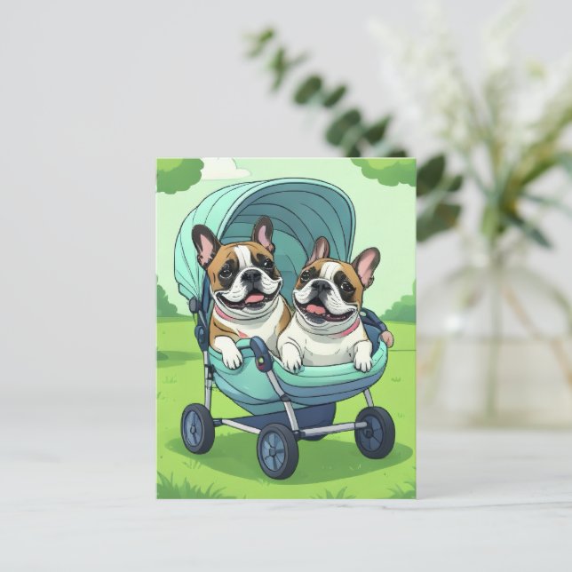 Fransk Bulldog Barnvagn Vykort (Stående Fram)