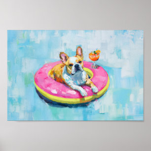 Fransk Bulldog Bassäng Flyter Art Print: Summer Hu Poster