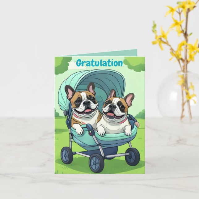 Fransk Bulldog Båtvagn Kort (Gul blomma)