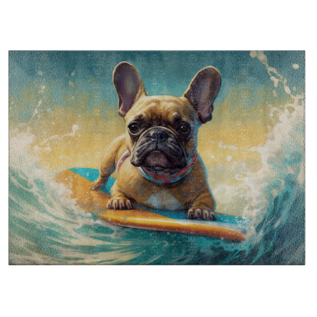 Fransk Bulldog Beach Surfing Painting (Framsidan)