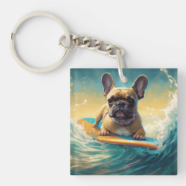 Fransk Bulldog Beach Surfing Painting (Framsidan)