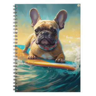 Fransk Bulldog Beach Surfing Painting Anteckningsbok