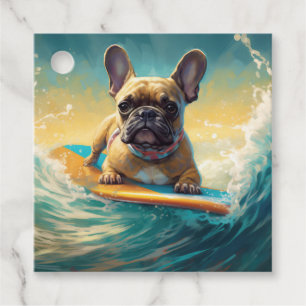 Fransk Bulldog Beach Surfing Painting Gåvor Etiketter