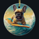Fransk Bulldog Beach Surfing Painting Julgransprydnad Keramik<br><div class="desc">Lägg dig i den lekande världen i hund äventyr med den här fängslande målningen. En andlig hund tar sig till vågar och kör skickligt surfan på en strand som kysstes av sol. Den sjudande konsten fångar på ett vackert sätt kärnan i den upphetsning som finns vid sidan av när hund...</div>