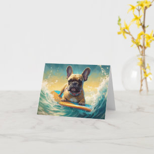 Fransk Bulldog Beach Surfing Painting Kort