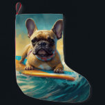 Fransk Bulldog Beach Surfing Painting Liten Julstrumpa<br><div class="desc">Lägg dig i den lekande världen i hund äventyr med den här fängslande målningen. En andlig hund tar sig till vågar och kör skickligt surfan på en strand som kysstes av sol. Den sjudande konsten fångar på ett vackert sätt kärnan i den upphetsning som finns vid sidan av när hund...</div>