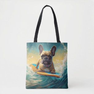 Fransk Bulldog Beach Surfing Painting Tygkasse