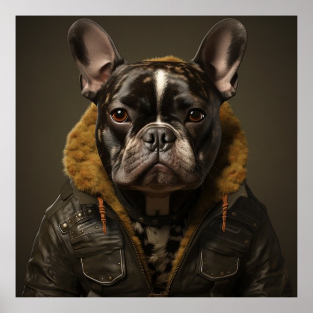 Fransk Bulldog Biker Leather Jacka Poster (Framsidan)