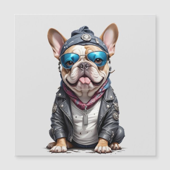 Fransk Bulldog Biker Rebel i Leather Jacka Coola (Framsida)
