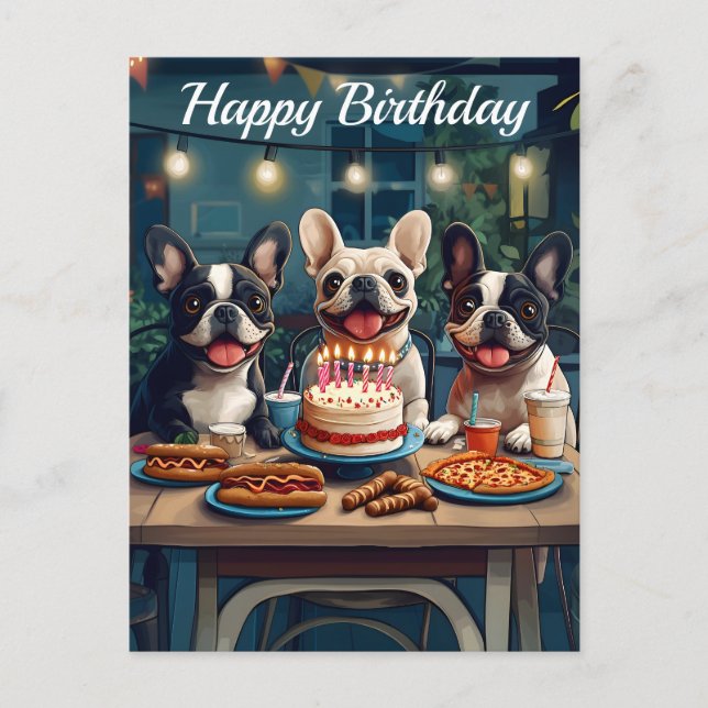 Fransk Bulldog Birthday Vykort (Framsida)