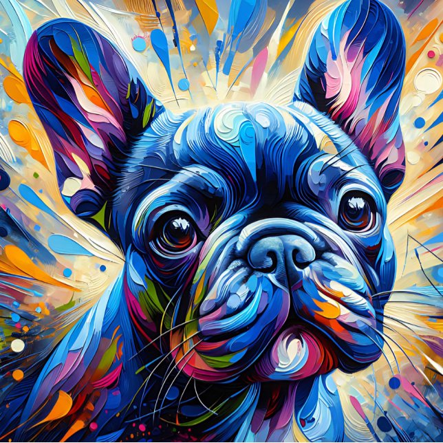 Fransk Bulldog Blå Akryltryck | Färgrik Pussel (Skapare uppladdad)