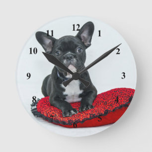 Fransk Bulldog Black Pillow Photo Rund Klocka