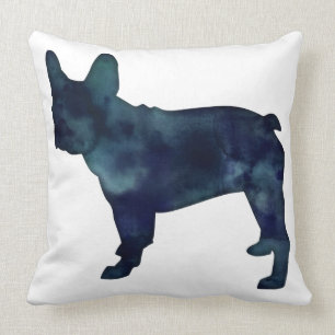Fransk Bulldog Black Watercolor Silhouette Kudde