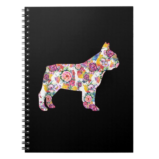 fransk bulldog-blomman mönster| färgad hund-gåva anteckningsbok (Framsidan)