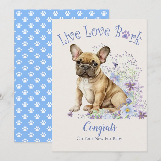 Fransk Bulldog Blommig Adoption, Gotcha-dagen Kort (Fram/baksida)