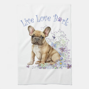 Fransk Bulldog Blommig Kökshandduk