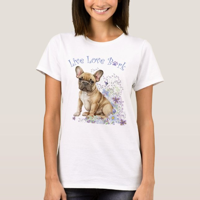 Fransk Bulldog Blommig T Shirt (Framsida)