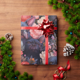 Fransk Bulldog-Blommigt - radbrytning Papper Presentpapper