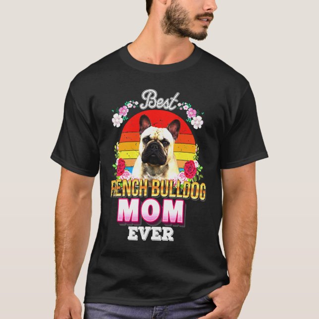 Fransk Bulldog Blommigt T Shirt (Framsida)