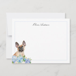 Fransk Bulldog Blue Hydrangea Personlig Anteckningskort