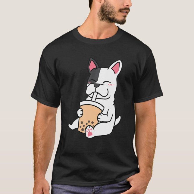 Fransk Bulldog Boba Mjölk Tea Bubble Tea Älskare J T Shirt (Framsida)