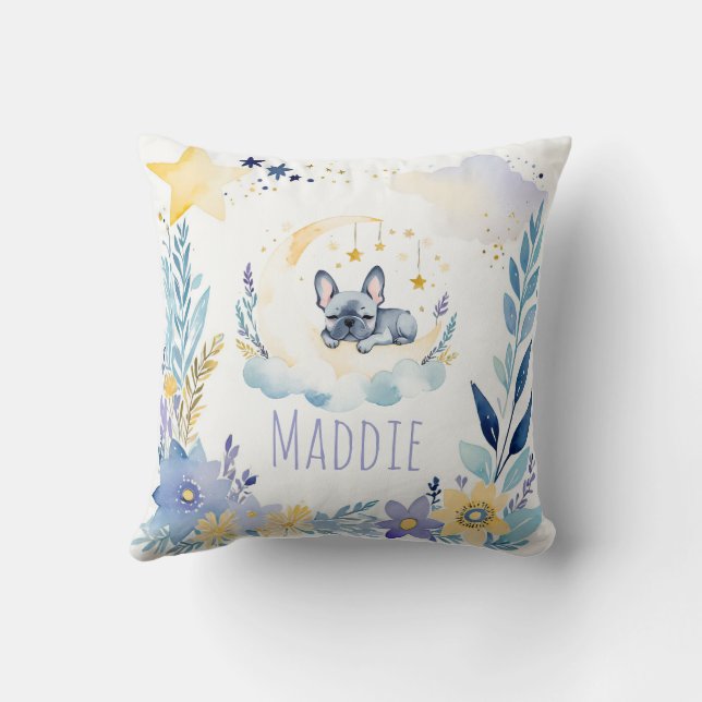 Fransk Bulldog Boho Namn Nursery Pillow Kudde (Baksida)