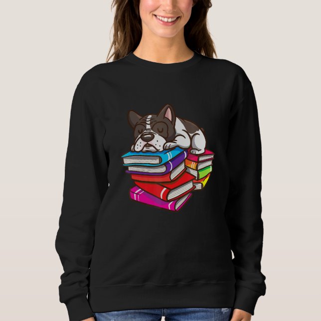 Fransk Bulldog Bok Reading Bookworm Lärare T Shirt (Framsida)