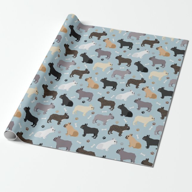 Fransk Bulldog Bones och Tass Blue Presentpapper (Utrullad)