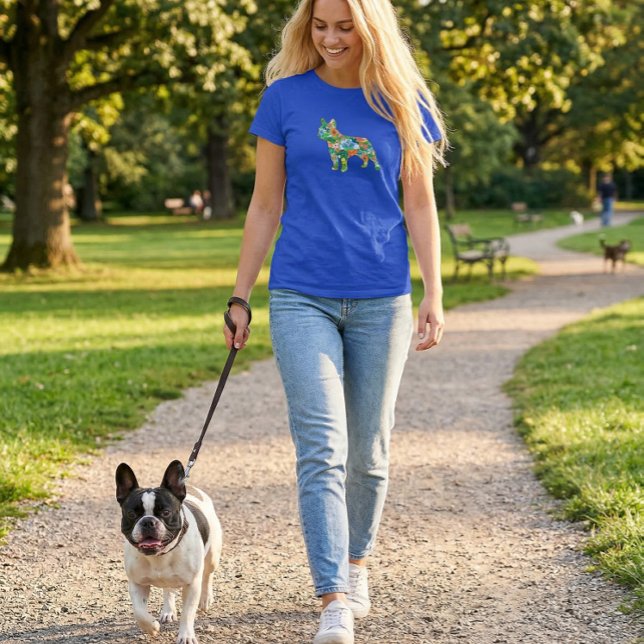 Fransk Bulldog Botanisk Silhuett  T Shirt (French Bulldog T-Shirt)