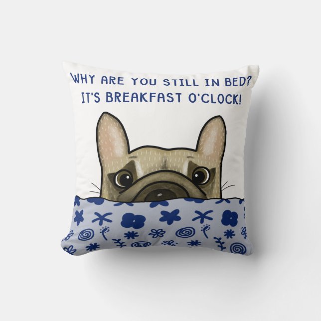 Fransk Bulldog Breakfast O'Clock Kudde (Framsida)