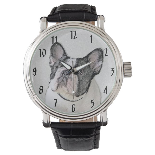 Fransk Bulldog (Brindle Pied) Målning - Hund Konst Armbandsur (Framsida)