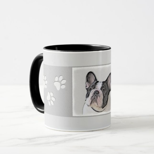 Fransk Bulldog (Brindle Pied) Målning - Hund Konst Mugg (Framsida vänster)