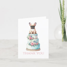 Fransk Bulldog Bröllop Cake Tack Kort