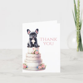 Fransk Bulldog Bröllop Cake Tack Kort