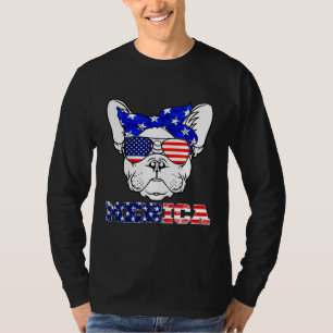 Fransk Bulldog Bulldog Merica America Flagga T Shirt