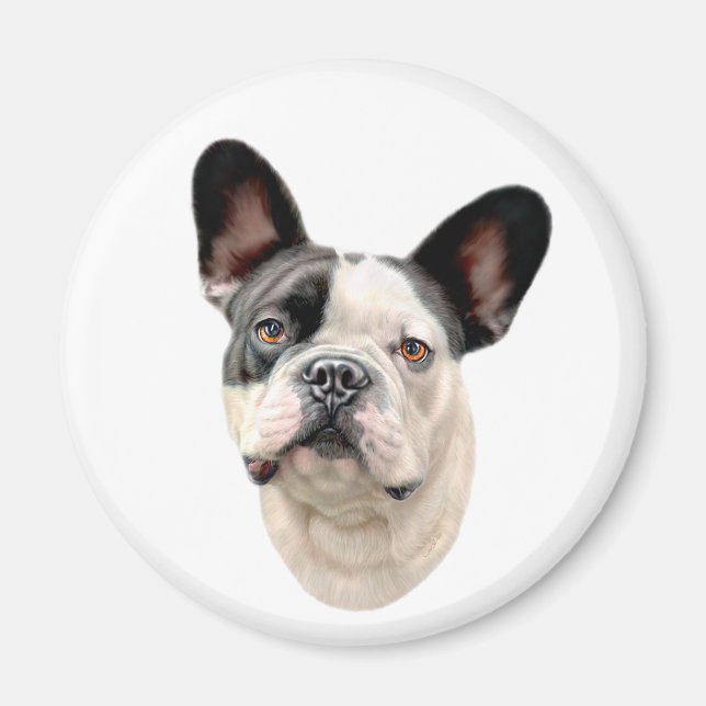 Fransk Bulldog BW Bust Magnet (Framsidan)