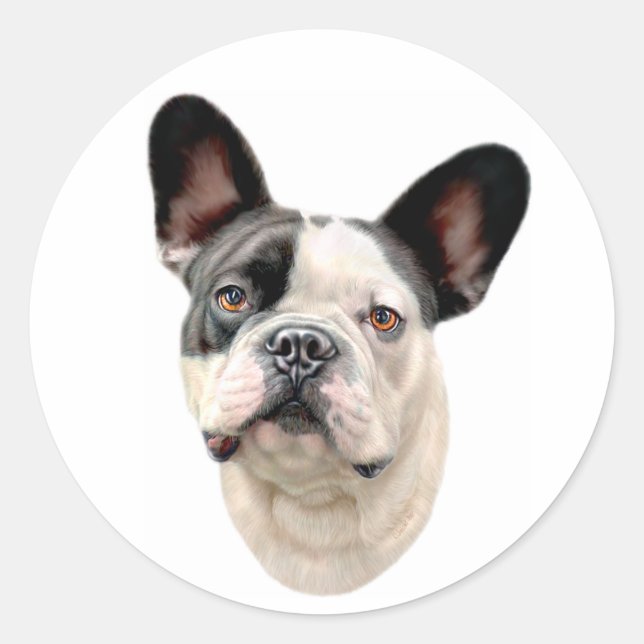 Fransk Bulldog BW Bust Runt Klistermärke (Framsida)