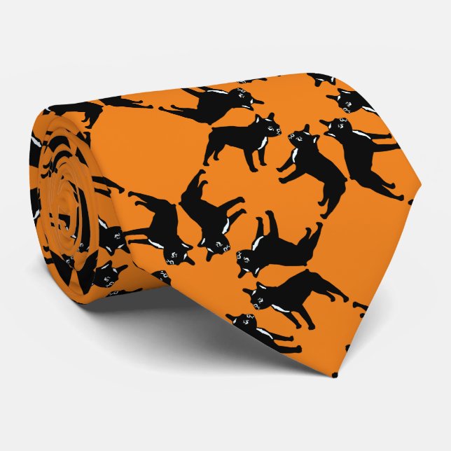 Fransk Bulldog bw på orange Slips (Rullad)