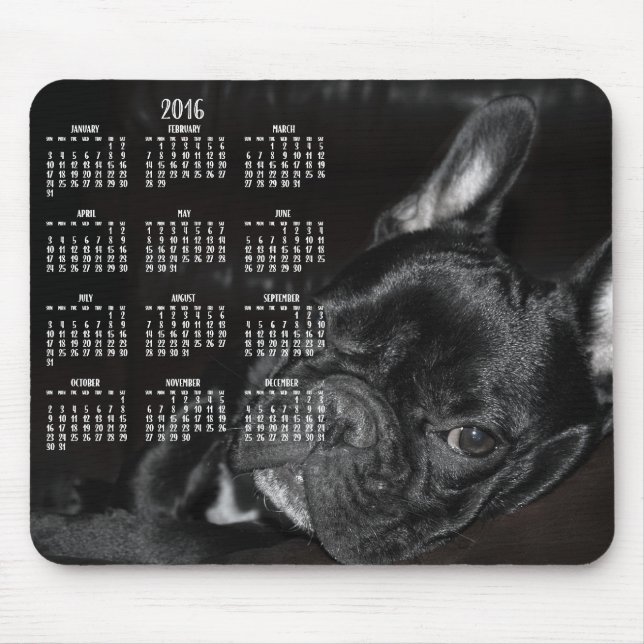 Fransk Bulldog Calendar 2016 Mouse Pad Musmatta (Framsidan)