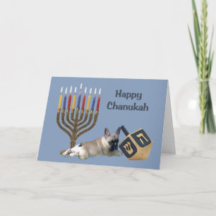 Fransk Bulldog Chanukah Card Menorah Dreidel Helgkort