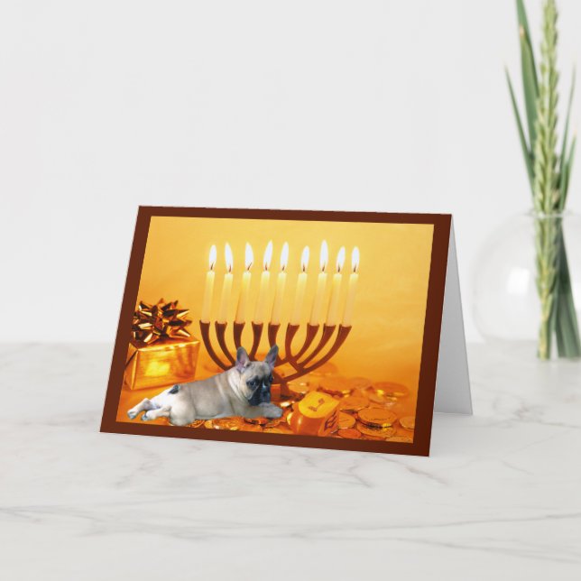 Fransk Bulldog Chanukah Card Menorah Helgkort (Framsida)
