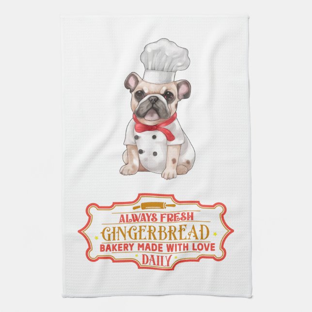 Fransk Bulldog Chef Baking Gingertea Kökshandduk (Vertikal)