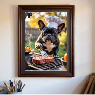 Fransk Bulldog Chef Grills Middag Poster