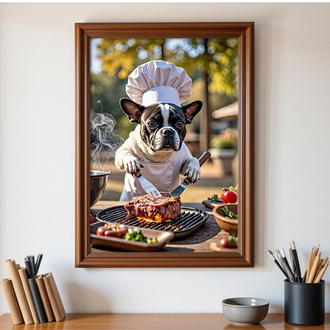 Fransk Bulldog Chef Grills Steak Poster (Skapare uppladdad)