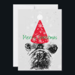 Fransk Bulldog Christma Card Julkort<br><div class="desc">En söt Fransk bulldog,  julhatt och snöflingor,  julkort.</div>