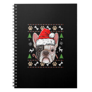 fransk-bulldog christmas hund, med hatt-gåva anteckningsbok
