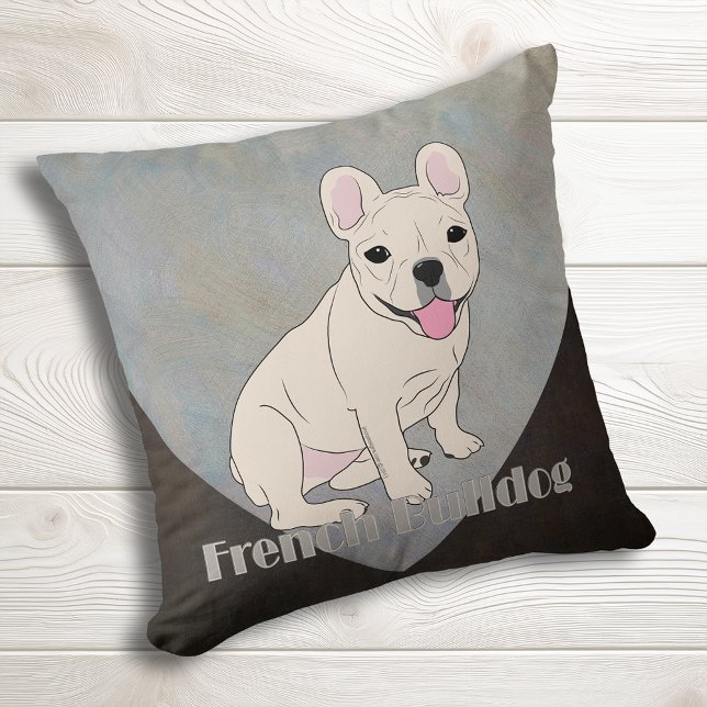 Fransk Bulldog Coffee Brun Blå Is Grunge Kudde (French Bulldog Coffee Brown Blue Ice Grunge Throw Pillow for Frenchie lovers)